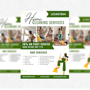 FLYER DE SERVIÇO DE LIMPEZA, Modelo de folheto de negócios de limpeza, Folheto de limpeza comercial, Folheto de limpeza residencial, Cartão de folheto de empresa de limpeza