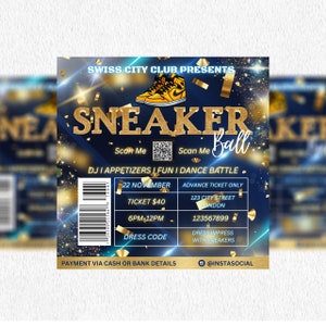 Sneaker Ball Flyer, Sneaker Ball Gala, Sneaker Ball Einladen, Sneaker Gala Einladung, Social Media Flyer, Canva Geburtstag Flyer