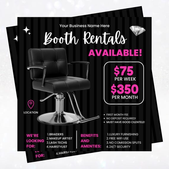 Beautician Flyer, Booth Rental Flyer, Booth Rental Post, Booth for Rent Flyer, Chair Rental, Marketing Flyer, Social Media Flyer