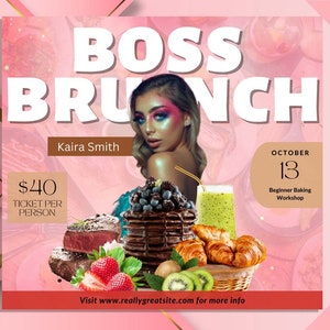DIY Brunch Flyer - Brunch Flyer - Boss brunch flyer - DIY Birthday Flyer - Brunch Invitation - DIY Invitation- Pinktober flyer