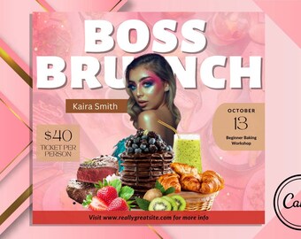 DIY Brunch Flyer - Brunch Flyer - Boss brunch flyer - DIY Birthday Flyer - Brunch Invitation - DIY Invitation- Pinktober flyer