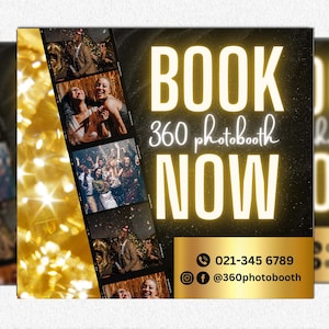 360 Photo Booth, 360 Photo booth Flyer, Photo Booth social media posts, Event flyer, Party flyer, Canva DIY flyer