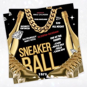 Sneaker Ball Flyer, Sneaker Ball Gala, Sneaker Ball Einladen, Sneaker Gala Einladung, Social Media Flyer, Canva Geburtstag Flyer