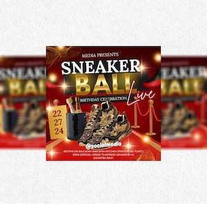 Sneaker Ball Flyer, Sneaker Ball Gala, Sneaker Ball Einladen, Sneaker Gala Einladung, Social Media Flyer, Canva Geburtstag Flyer
