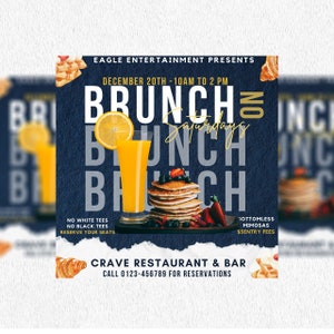 Sunday Brunch Flyer, Editable Social Media Flyer Canva, DIY Brunch Flyer, Editable Template Flyer Brunch and booze, Event Business Flyer