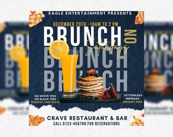 Sunday Brunch Flyer, Editable Social Media Flyer Canva, DIY Brunch Flyer, Editable Template Flyer Brunch and booze, Event Business Flyer