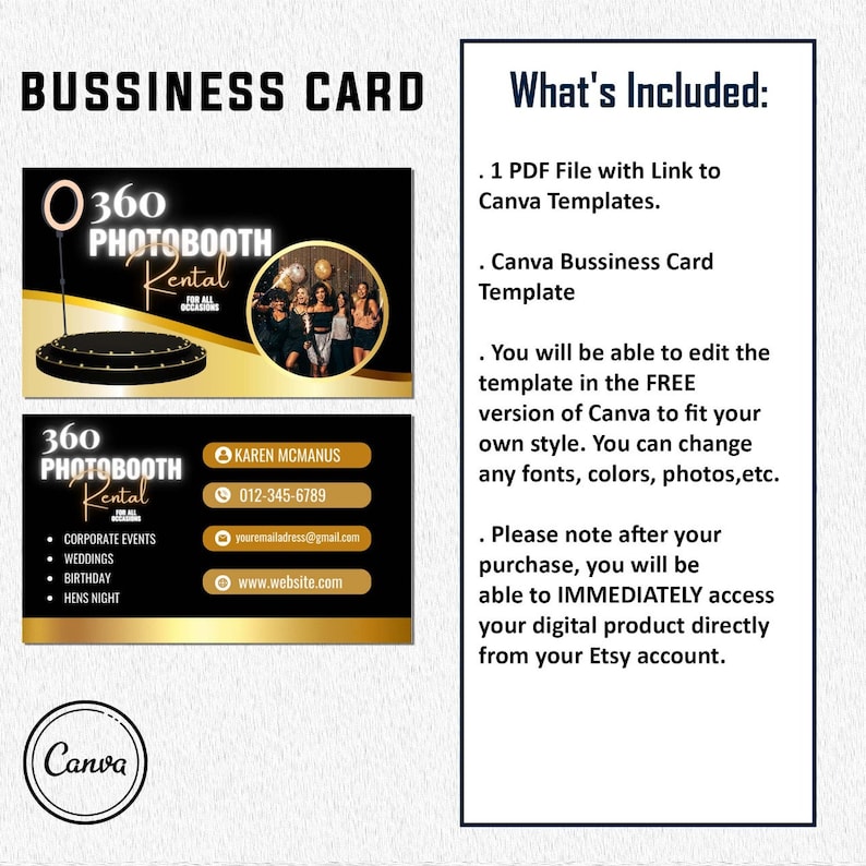 360 Photo Booth Business Card Template Rental Business Card Etsy