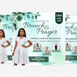 Sunday Brunch Flyer, Editable Social Media Flyer Canva, DIY Brunch, Editable Template Flyer Brunch and Prayer, Women empowerment Flyer
