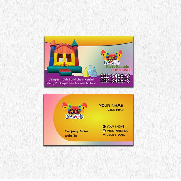 Bounce house business card, Event rental business card, Trampoline Invitation, Inflatable business card, Bounce House Template