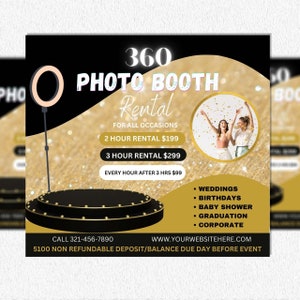 360 Photo booth flyer, 360 Photo booth, Event flyer, Party flyer, Canva editable flyer, Social media flyer