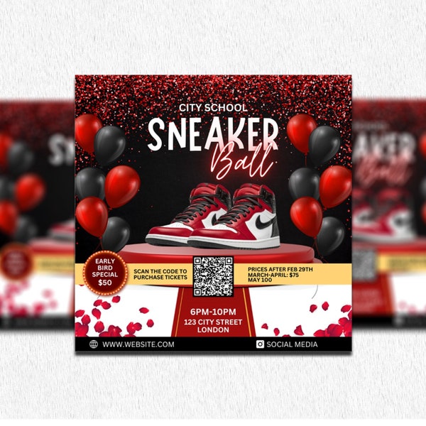 Sneaker Ball Flyer, Sneaker Ball Gala, Sneaker Ball Invite, Sneaker Gala Invitation, Social Media Flyer, Canva Birthday Flyer