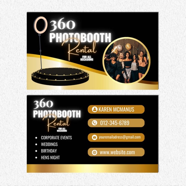 360 Photo Booth Business Card Template, Rental Business Card Template, Photo Booth Business Card, 360 photo booth flyer