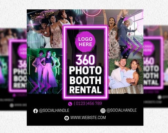 360 Photo Booth, 360 Photo booth Flyer, Photo Booth social media posts, Event flyer, Party flyer, Canva DIY flyer