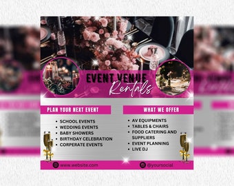 Event Venue Rental Flyer, Venue Rental business Flyer Template, Party Rental Decor Flyer, Event Planner Flyer