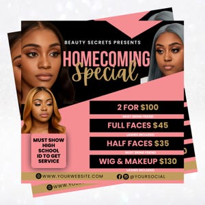 Homecoming Booking Flyer, Homecoming Flyer, Hair Lash Braids Booking Flyer, Makeup Nails Prom Special