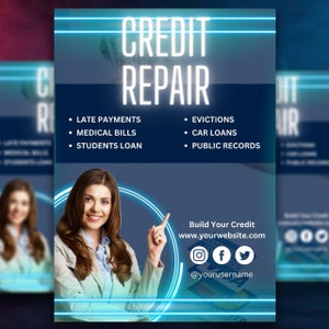 Credit repair flyer, Credit restoration template, Credit flyer, DIY Editale flyer, Canva business flyer