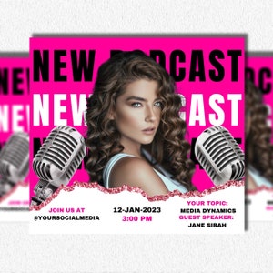 Podcast Instagram template, Podcast flyer, DIY Canva podcast flyer, Flyer template for podcast, Party invite flyer, Editable template