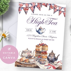 High Tea Invitation | Editable in Canva | INSTANT DOWNLOAD | Printable Party Invite | Canva Template | British Tea Party