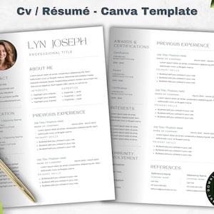 Professional Resume Canva Template | Curriculum Vitae | Editable in Canva | Instant Download | Minimalist Clean Cv Template With Photo