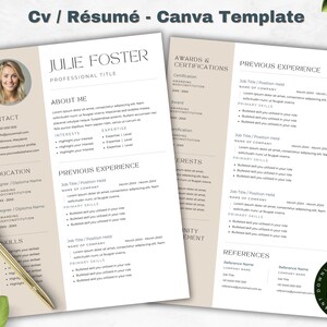 Professional Resume Canva Template | Curriculum Vitae | Editable in Canva | Instant Download | Minimalist Clean Cv Template & Photo | Beige