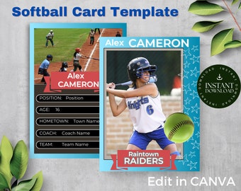 Editable Softball Card Template | End of Season Gift | Canva Template | Softball Team Sports Trading Card | Printable School Team Gift