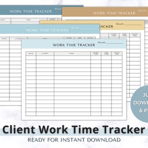 Client Work Time Tracker Printable | Simple Minimalist Design | Time Management | Daily Work Record for Virtual Assistant | INSTANT DOWNLOAD