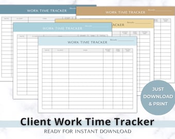 Client Work Time Tracker Printable | Simple Minimalist Design | Time Management | Daily Work Record for Virtual Assistant | INSTANT DOWNLOAD