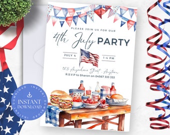 Editable 4th of July Party Invite | Edit in Canva | INSTANT DOWNLOAD | Printable Independence Day Invitation | 5x7 | Summer Picnic BBQ