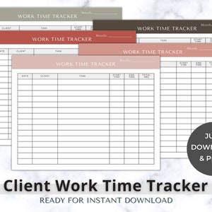 Client Work Time Record Printable | Simple Minimalist Design | Time Management | Daily Work Tracker for Virtual Assistant | INSTANT DOWNLOAD