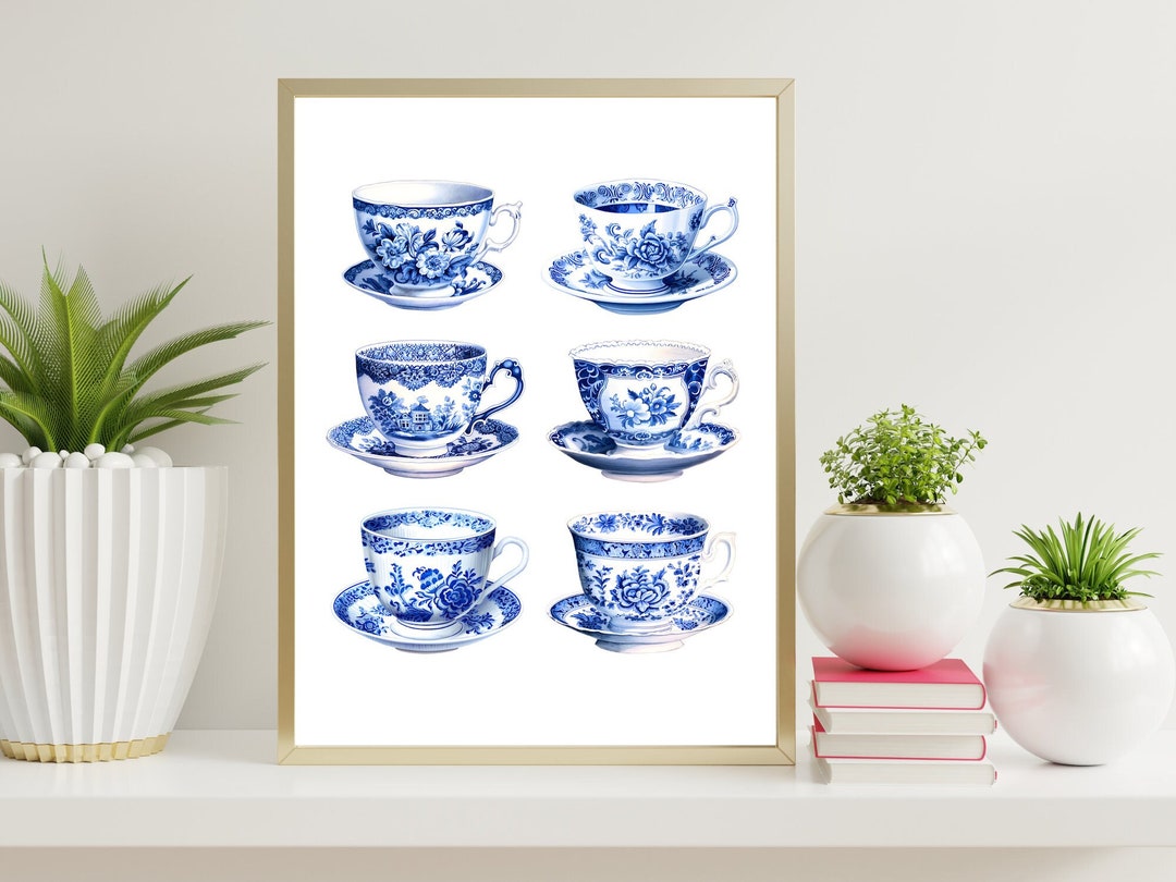Blue Tea Poster Blue & White Delft Teacups, Printable Wall Art, INSTANT DOWNLOAD ...