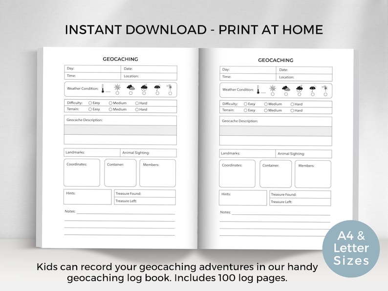 Printable Kids Geocaching Log Book Let Them Capture Their Geocache Printable Kids Geocaching Log Book Let Them Capture Their Geocache