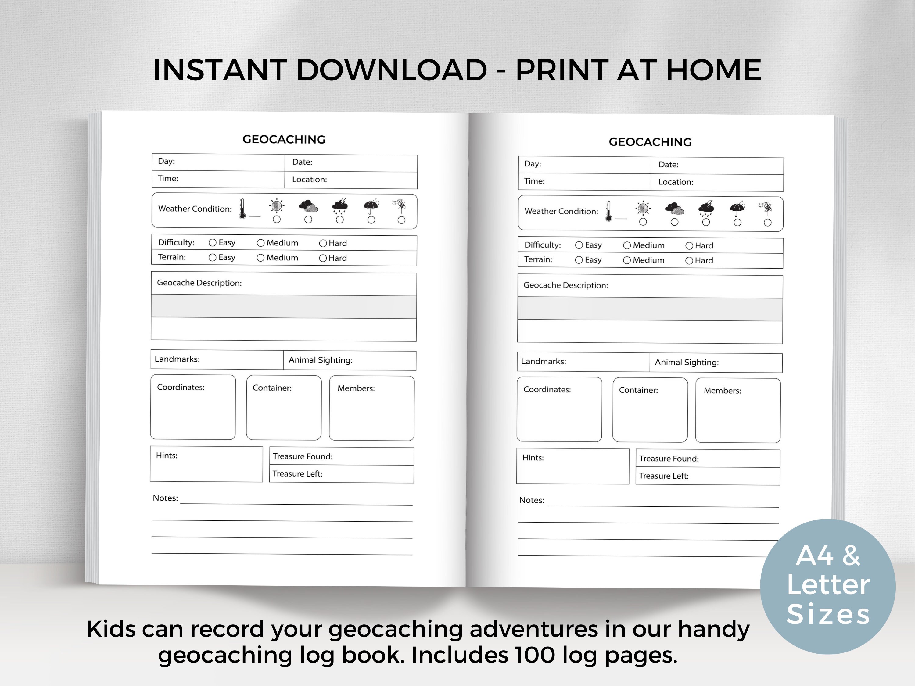 Printable Kids Geocaching Log Book, Let Them Capture Their Geocache ...