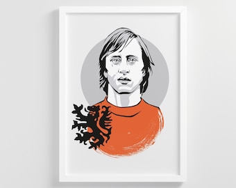 Johan Cruyff, World cup, Holland, Dutch, Football, European cup, Ajax, Barcelona, Icon, Original, Wall art, Print