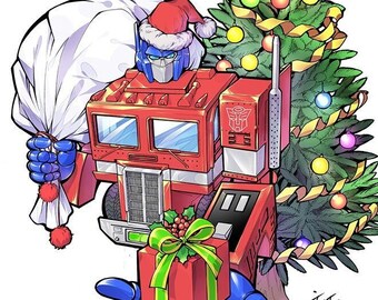 Transformer Optimus Prime Christmas (signed mini print/Poster）