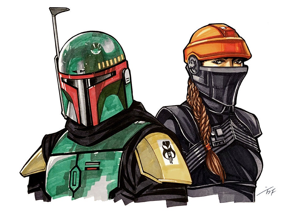 Boba Fett & Fennec Shand (Artist signed mini print）