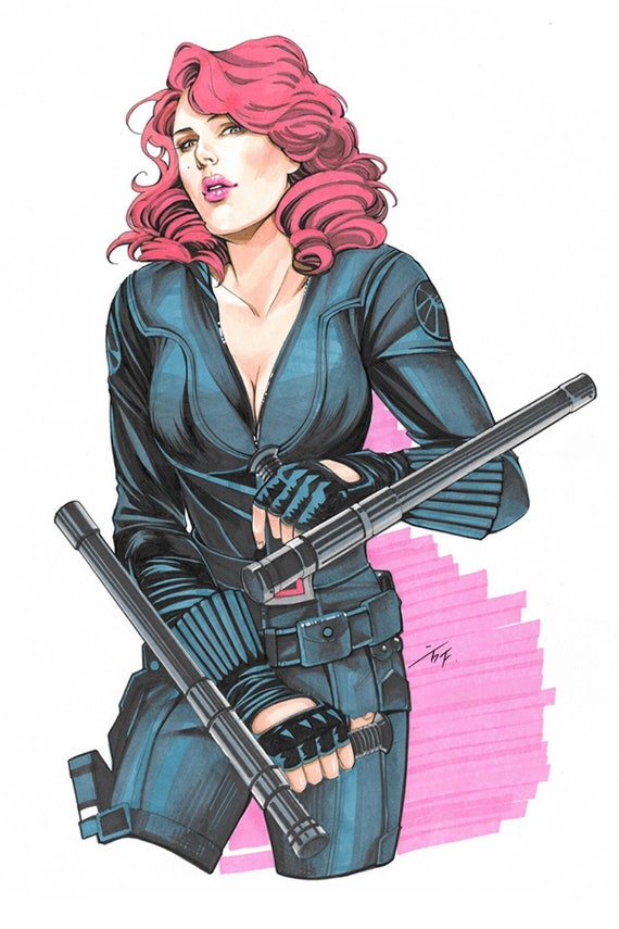 Black Widow With Nightsticks (artist Signed Mini Print） - Etsy