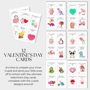 Cartes de Saint-Valentin pour enfants – 32 cartes de vœux adorables et amusantes avec des animaux mignons, des cœurs et des messages doux – Salle de classe parfaite