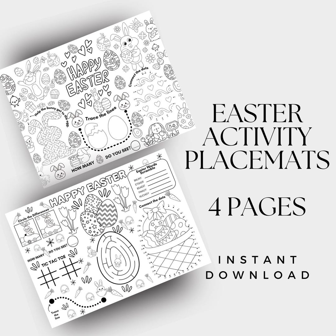 Easter Coloring & Activity Placemats – 4 Printable Pages – Kids Holiday ...