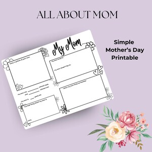 Hojas para rellenar del Día de la Madre / Regalo imprimible sencillo para mamá / Actividad de escritura para niños / Descarga instantánea