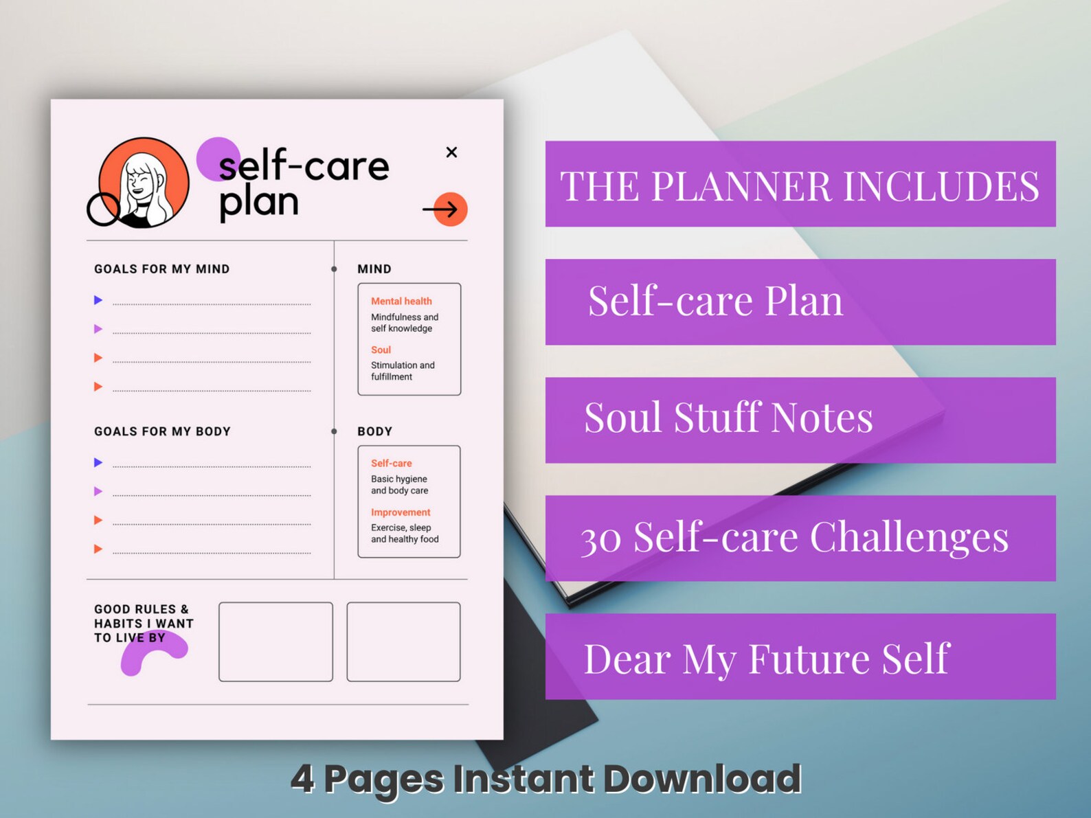 Self Care Planner Printable, Geometric Self Care Planner, Productivity