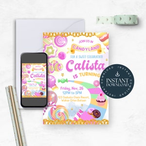 Convite de aniversário Candy Land, convite Sweet Candy Girl, convite personalizado, convite digital, convite de aniversário Candy Shoppe