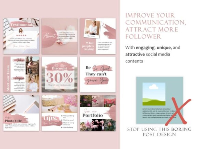 Blush Pink Instagram Post Canva Templates: Social Media (digital ...