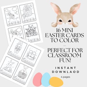 Mini tarjetas para colorear de Pascua para niños: juego de 16 tarjetas imprimibles para colorear para la escuela, recuerdos para el aula y rellenos de cestas de Pascua (PDF)