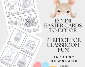 Mini tarjetas para colorear de Pascua para niños: juego de 16 tarjetas imprimibles para colorear para la escuela, recuerdos para el aula y rellenos de cestas de Pascua (PDF)