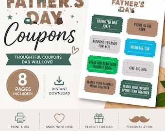 Father's Day Printable Coupon Book – DIY Vouchers for Dad (Digital Download)
