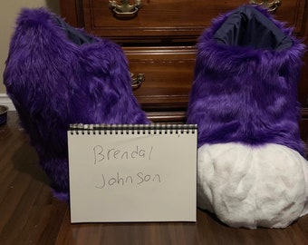 URGENTLY NEED GONE purple and white fursuit feet paws +feet sock paws