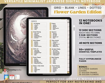 Digital Notebook Portrait 12 Tabs 40 Notes Covers Multipurpose Minimalist Journal ADHD Hyperlinked PDF Goodnotes Penly Work Study Planner