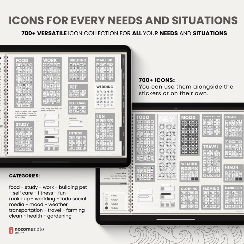 Ultimate Digital Stickers Stickerbook Widget NozomuNoto Japanese Multipurpose Minimalist Calendar ADHD Bullet Journal png Goodnotes Notability Android Tablet iPad finance work study travel health Noteshelf Samsung Xodo