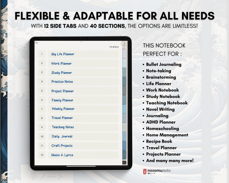 Digital Notebook V1 Portrait 40 Subject 12 Side Tab Multipurpose ...