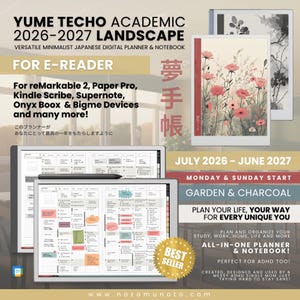 Academic Digital Planner 2026-2027 ADHD Landscape Midyear Notebook for Students & Teachers | Remarkable Kindle Scribe Supernote Boox Bigme
